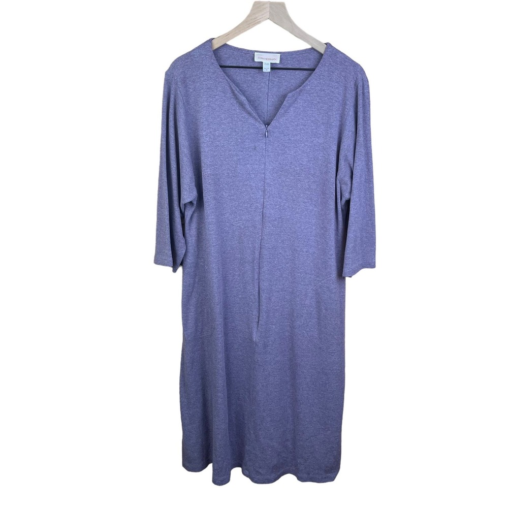 Stan Herman Purple Beachy V-neck‎ Short Dress Relax Hidden Zipper Pocket Costal